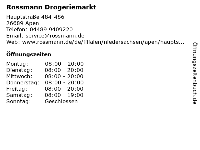 Rossmann Drogeriemarkt in Apen: Adresse und Öffnungszeiten