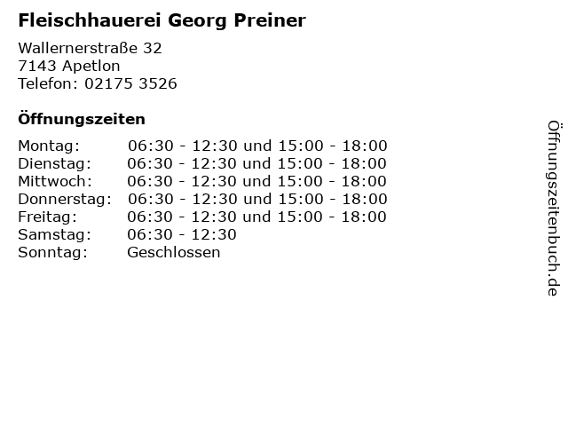 Fleischhauerei Georg Preiner in Apetlon: Adresse und Öffnungszeiten