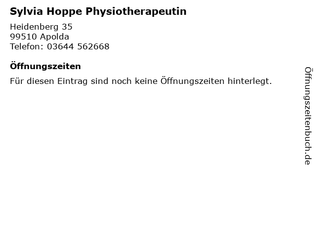 Sylvia Hoppe Physiotherapeutin in Apolda: Adresse und Öffnungszeiten