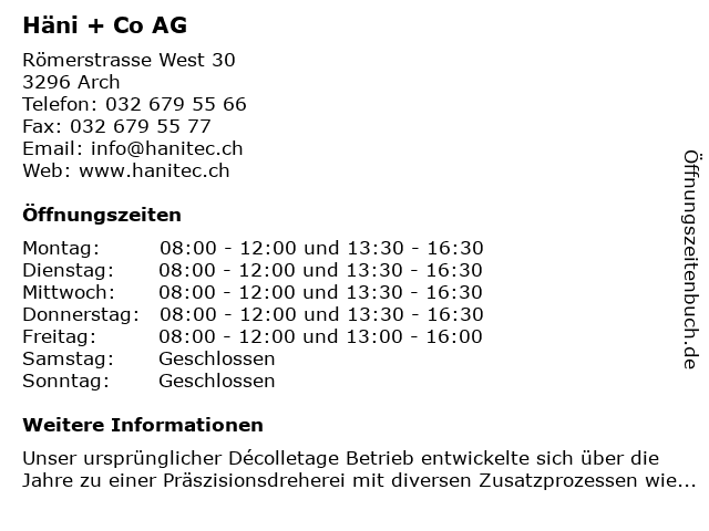 Häni + Co AG in Arch: Adresse und Öffnungszeiten