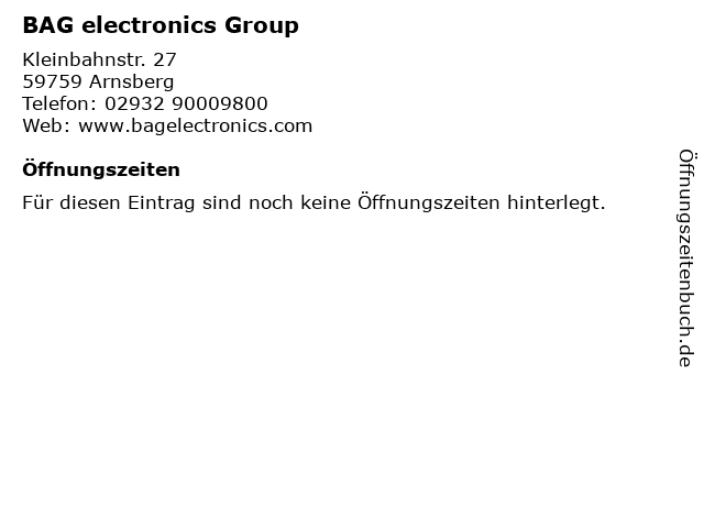 BAG electronics Group in Arnsberg: Adresse und Öffnungszeiten