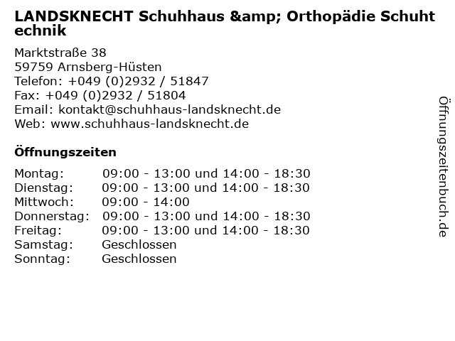 LANDSKNECHT Schuhhaus & Orthopädie Schuhtechnik in Arnsberg-Hüsten: Adresse und Öffnungszeiten