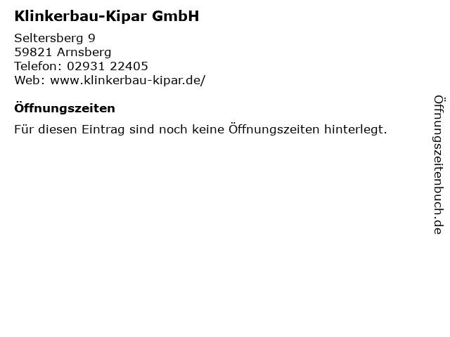 Klinkerbau-Kipar GmbH in Arnsberg: Adresse und Öffnungszeiten