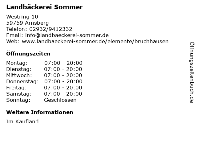 Landbäckerei Sommer in Arnsberg: Adresse und Öffnungszeiten