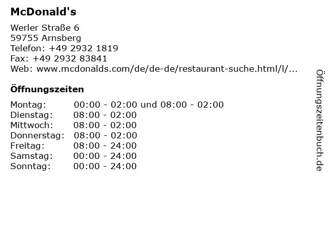 McDonald's in Arnsberg: Adresse und Öffnungszeiten