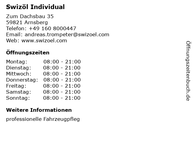 Swizöl Individual in Arnsberg: Adresse und Öffnungszeiten