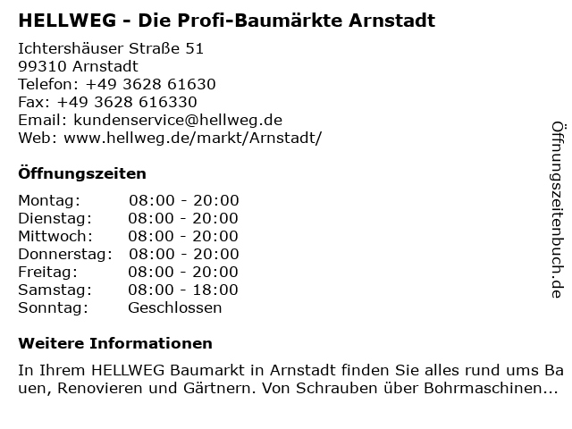 HELLWEG - Die Profi-Baumärkte Arnstadt in Arnstadt: Adresse und Öffnungszeiten