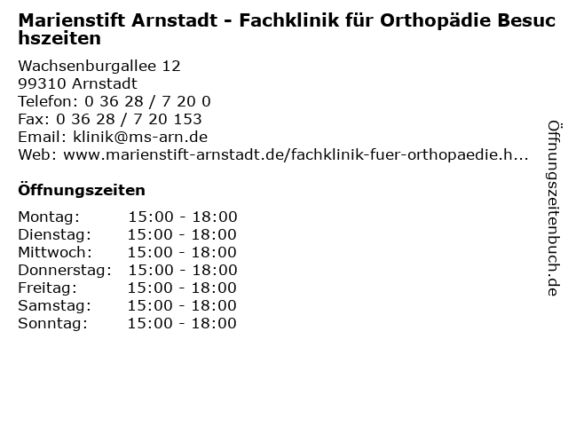 Marienstift Arnstadt - Fachklinik für Orthopädie Besuchszeiten in Arnstadt: Adresse und Öffnungszeiten