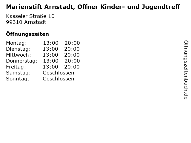 Marienstift Arnstadt, Offner Kinder- und Jugendtreff in Arnstadt: Adresse und Öffnungszeiten