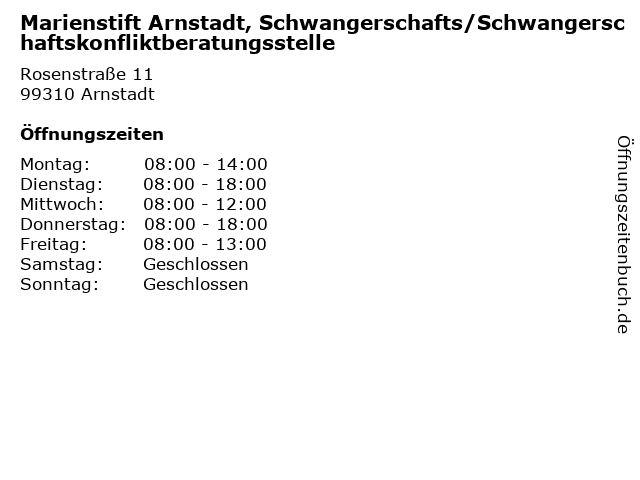 Marienstift Arnstadt, Schwangerschafts/Schwangerschaftskonfliktberatungsstelle in Arnstadt: Adresse und Öffnungszeiten