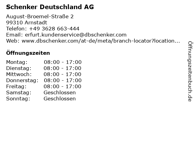 ᐅ Offnungszeiten Schenker Deutschland Ag Geschaftsstelle Erfurt Luftfracht August Broemel Strasse 2 In Arnstadt