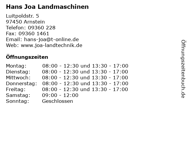 Hans Joa Landmaschinen in Arnstein: Adresse und Öffnungszeiten