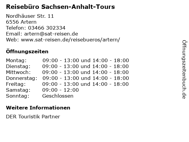 Reisebüro Sachsen-Anhalt-Tours in Artern: Adresse und Öffnungszeiten