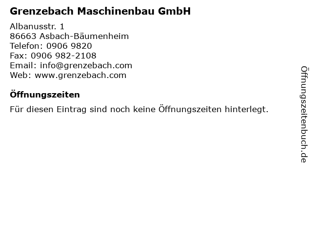 Grenzebach Maschinenbau GmbH in Asbach-Bäumenheim: Adresse und Öffnungszeiten