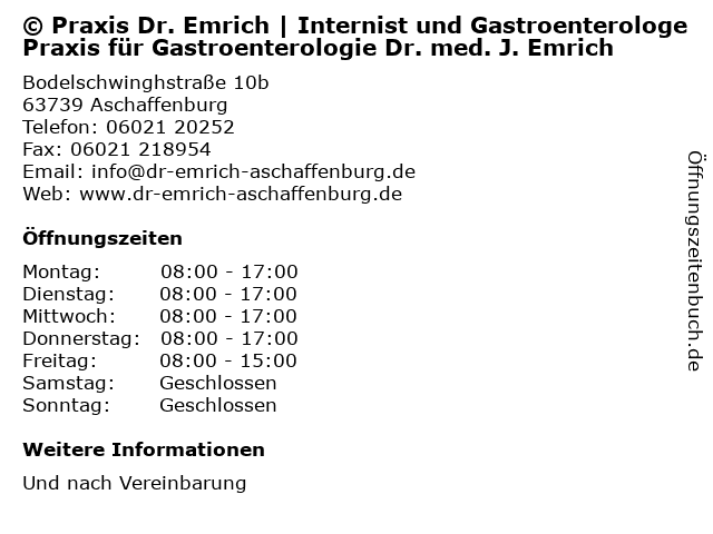 © Praxis Dr. Emrich | Internist und Gastroenterologe Praxis für Gastroenterologie Dr. med. J. Emrich in Aschaffenburg: Adresse und Öffnungszeiten