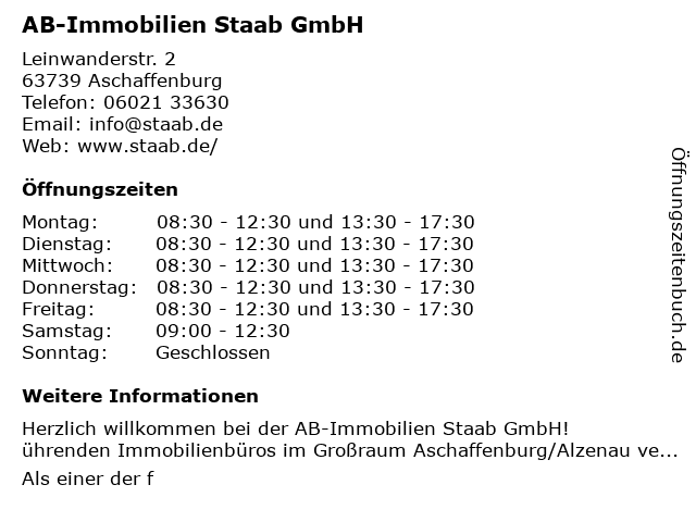 AB Immobilien Staab GmbH in Aschaffenburg: Adresse und Öffnungszeiten
