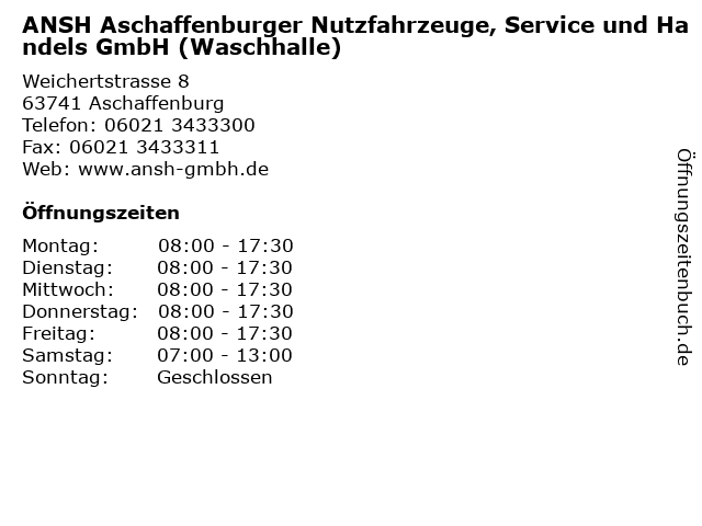 ANSH Aschaffenburger Nutzfahrzeuge, Service und Handels GmbH (Waschhalle) in Aschaffenburg: Adresse und Öffnungszeiten