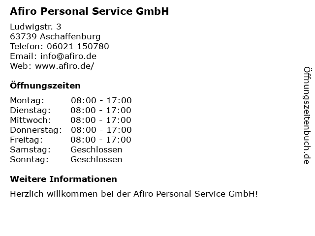 Afiro Personal Service GmbH in Aschaffenburg: Adresse und Öffnungszeiten