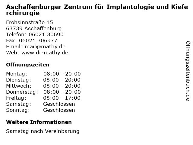 Aschaffenburger Zentrum für Implantologie und Kieferchirurgie in Aschaffenburg: Adresse und Öffnungszeiten