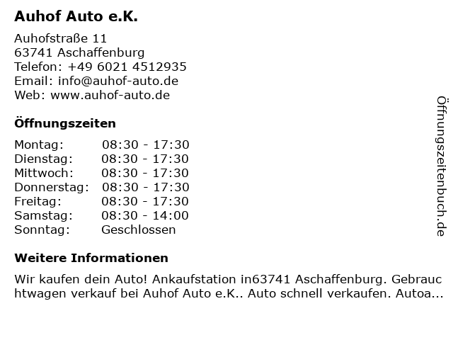 Auhof Auto e.K. in Aschaffenburg: Adresse und Öffnungszeiten