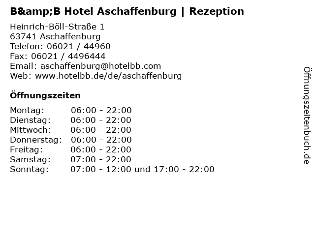 B&B Hotel Aschaffenburg | Rezeption in Aschaffenburg: Adresse und Öffnungszeiten
