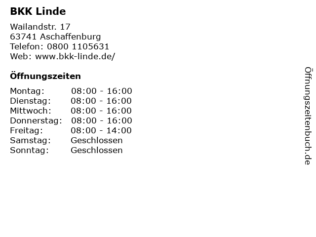 BKK Linde in Aschaffenburg: Adresse und Öffnungszeiten