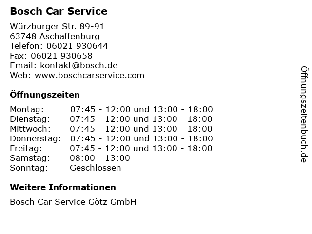 Bosch Car Service in Aschaffenburg: Adresse und Öffnungszeiten