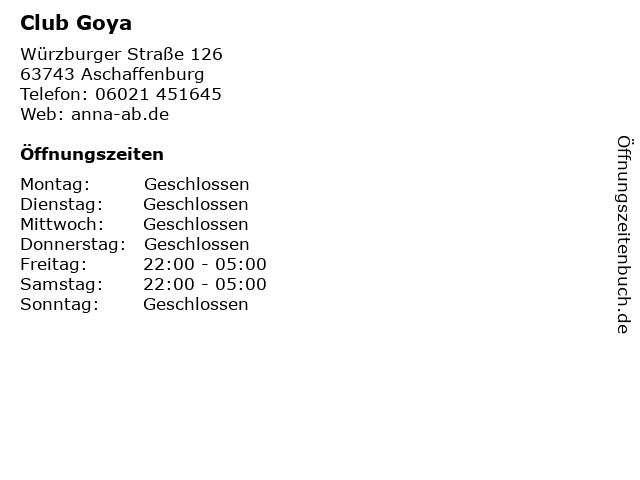Club Goya in Aschaffenburg: Adresse und Öffnungszeiten