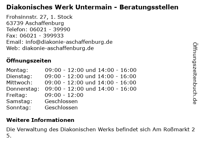 Diakonisches Werk Untermain - Beratungsstellen in Aschaffenburg: Adresse und Öffnungszeiten