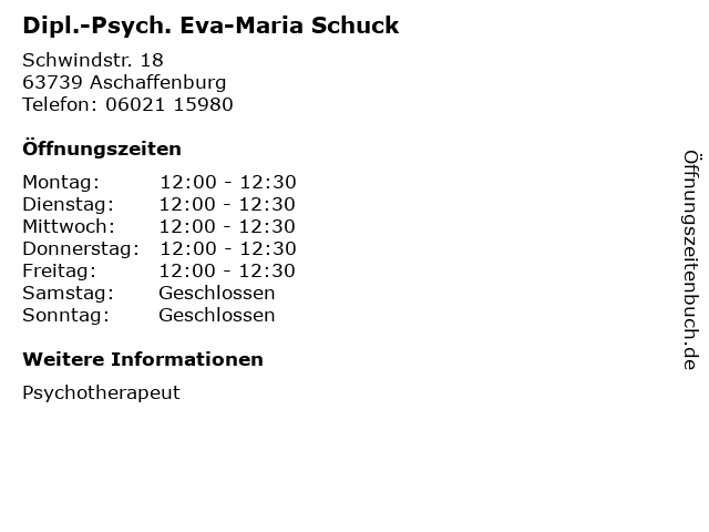 Dipl.-Psych. Eva-Maria Schuck in Aschaffenburg: Adresse und Öffnungszeiten