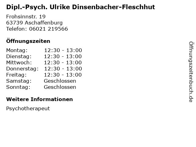 Dipl.-Psych. Ulrike Dinsenbacher-Fleschhut in Aschaffenburg: Adresse und Öffnungszeiten