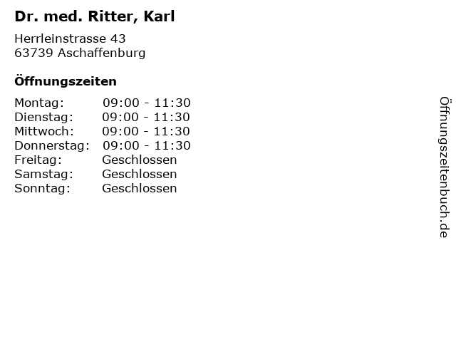 Dr. med. Ritter, Karl in Aschaffenburg: Adresse und Öffnungszeiten