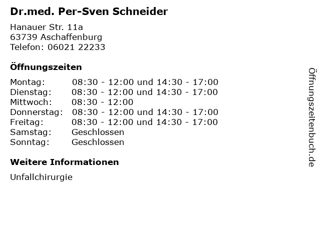 Dr.med. Per-Sven Schneider in Aschaffenburg: Adresse und Öffnungszeiten