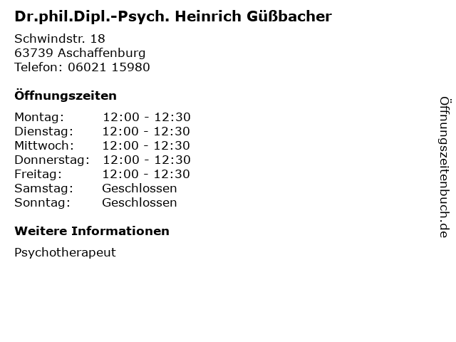 Dr.phil.Dipl.-Psych. Heinrich Güßbacher in Aschaffenburg: Adresse und Öffnungszeiten