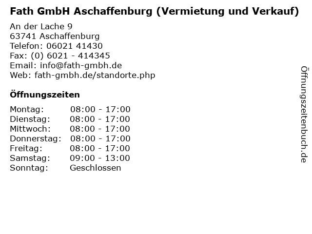 Fath GmbH Aschaffenburg (Vermietung und Verkauf) in Aschaffenburg: Adresse und Öffnungszeiten