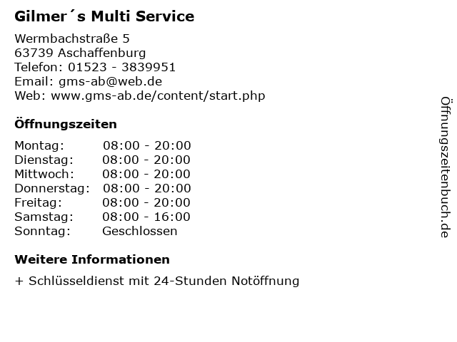 Gilmer´s Multi Service in Aschaffenburg: Adresse und Öffnungszeiten