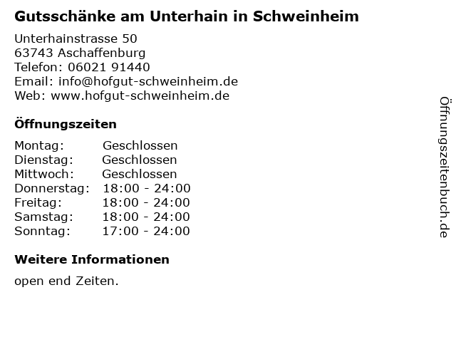 Gutsschänke am Unterhain in Schweinheim in Aschaffenburg: Adresse und Öffnungszeiten
