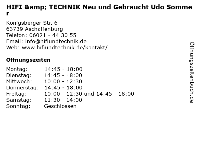 HIFI & TECHNIK Neu und Gebraucht Udo Sommer in Aschaffenburg: Adresse und Öffnungszeiten