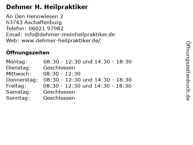 Hans Dehmer Heilpraktiker in Aschaffenburg: Adresse und Öffnungszeiten