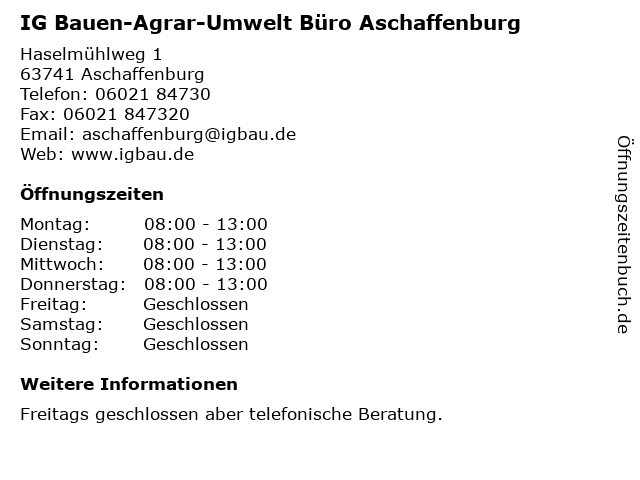 IG Bauen-Agrar-Umwelt Büro Aschaffenburg in Aschaffenburg: Adresse und Öffnungszeiten
