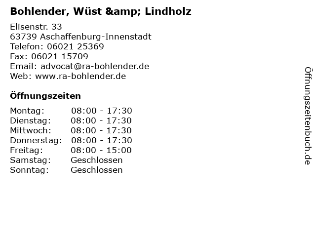 Bohlender, Wüst & Lindholz in Aschaffenburg-Innenstadt: Adresse und Öffnungszeiten