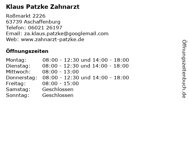 Klaus Patzke Zahnarzt in Aschaffenburg: Adresse und Öffnungszeiten