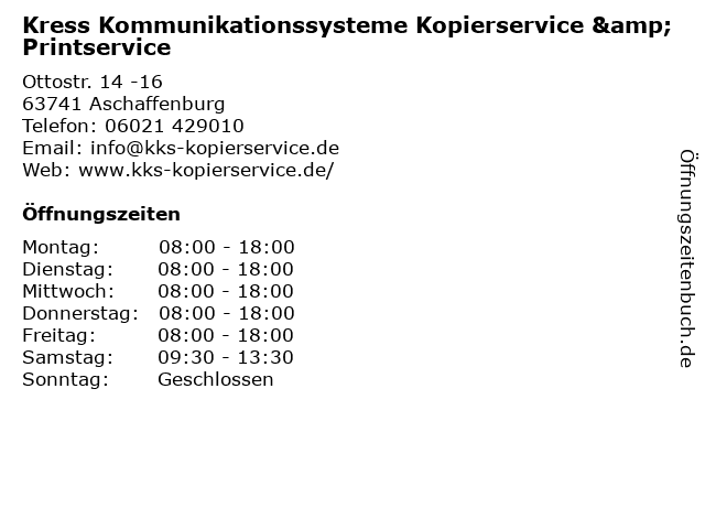 Kress Kommunikationssysteme Kopierservice & Printservice in Aschaffenburg: Adresse und Öffnungszeiten