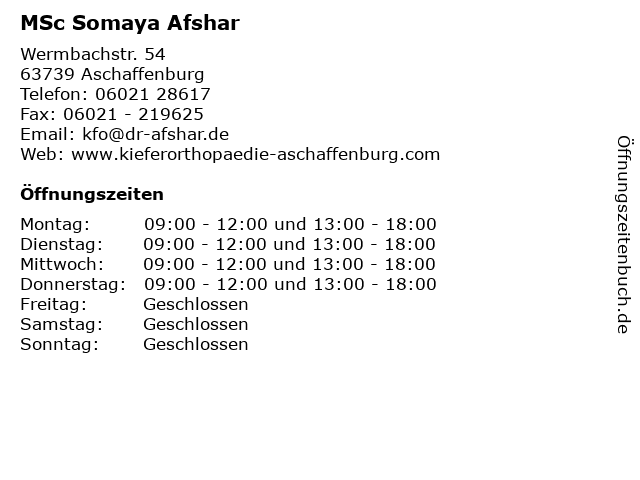 MSc Somaya Afshar in Aschaffenburg: Adresse und Öffnungszeiten