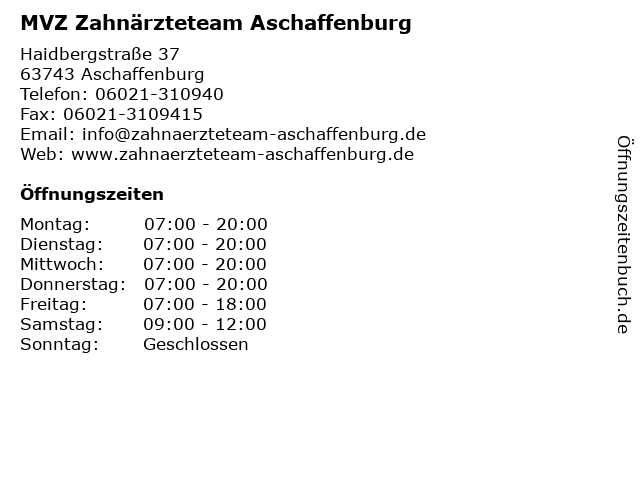 MVZ Zahnärzteteam Aschaffenburg in Aschaffenburg: Adresse und Öffnungszeiten