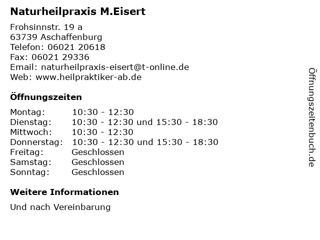 Naturheilpraxis M.Eisert in Aschaffenburg: Adresse und Öffnungszeiten