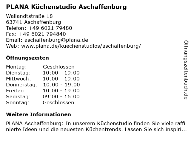 á… Offnungszeiten Plana Kuchenland Aschaffenburg Atelier Kuche Wohnen Gmbh Kuchen Nach Mass Wailandtstrasse 18 In Aschaffenburg