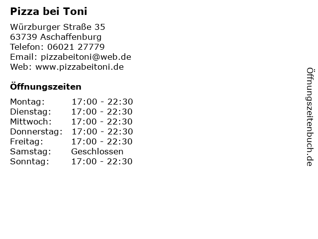 Pizza bei Toni in Aschaffenburg: Adresse und Öffnungszeiten