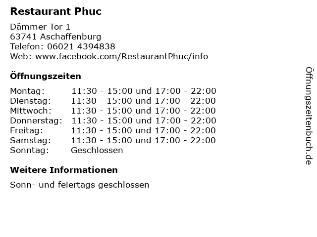 Restaurant Phuc in Aschaffenburg: Adresse und Öffnungszeiten