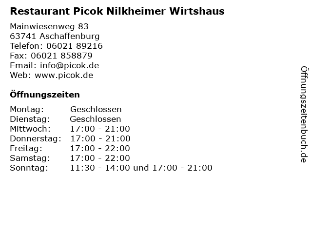 Restaurant Picok Nilkheimer Wirtshaus in Aschaffenburg: Adresse und Öffnungszeiten